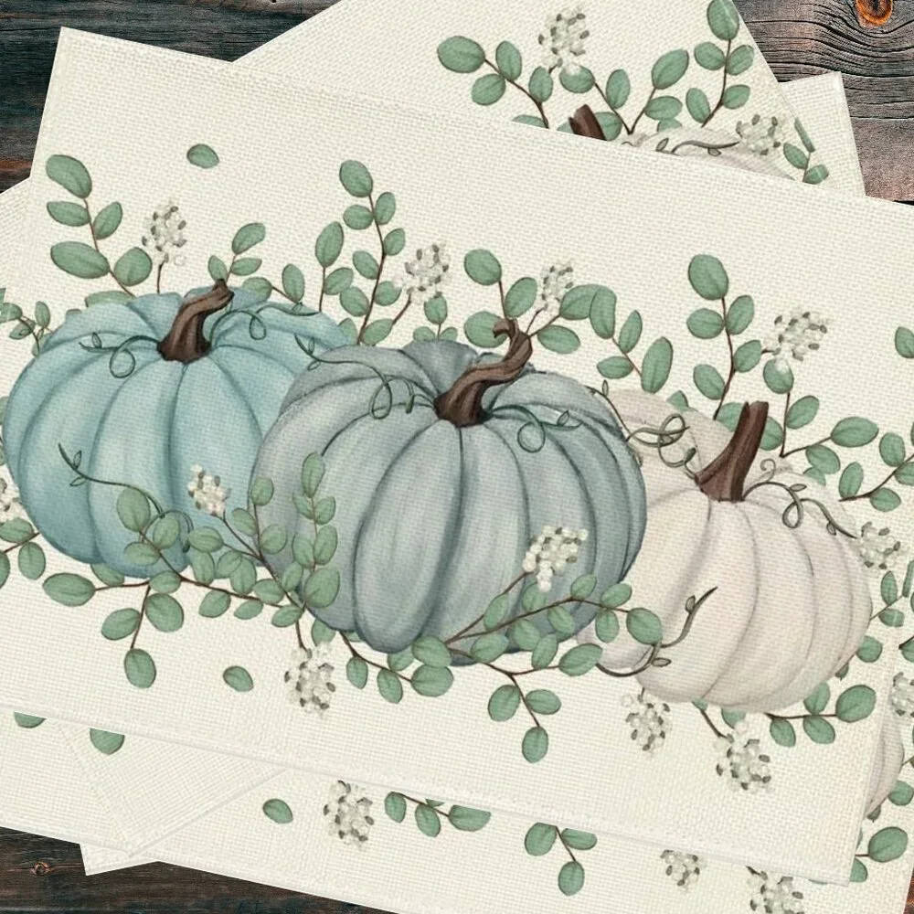 Pumpkin Placemats 4pc Fall Table Decor Thanksgiving Halloween Dining Decorations